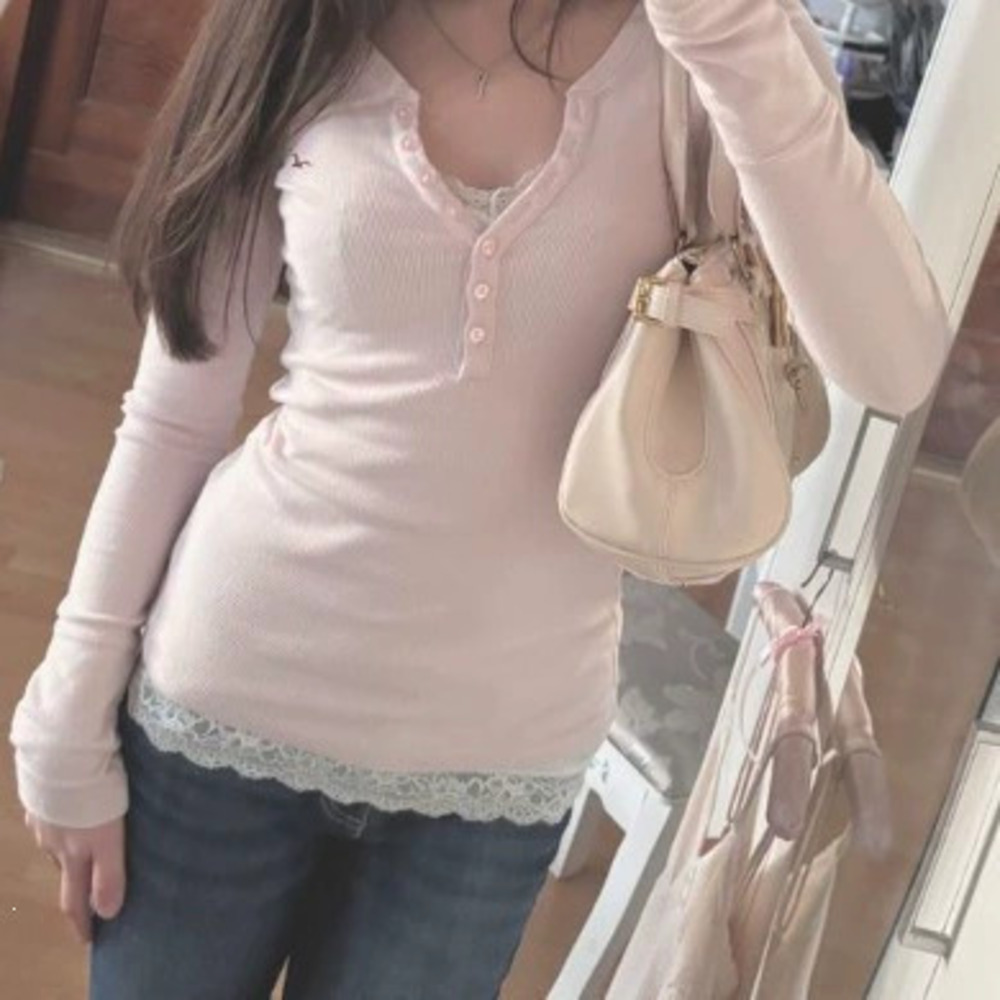 Zara Ribbed Henley Long Sleeve Slim Fit Button Top Base Layer